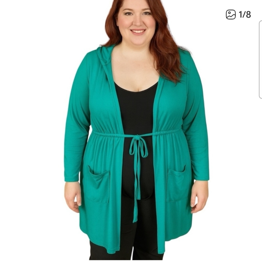 Torrid Super Soft Knit Teal Hooded Cardigan with Tie Waist Size 3